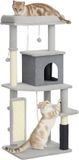 PawHut Kratzbaum 132 cm Katzenbaum mit Katzenhöhle, Spielball, Katzenkratzbaum mit Sisal-Kratzsäulen, für Katzen bis 6 kg, Hellgrau