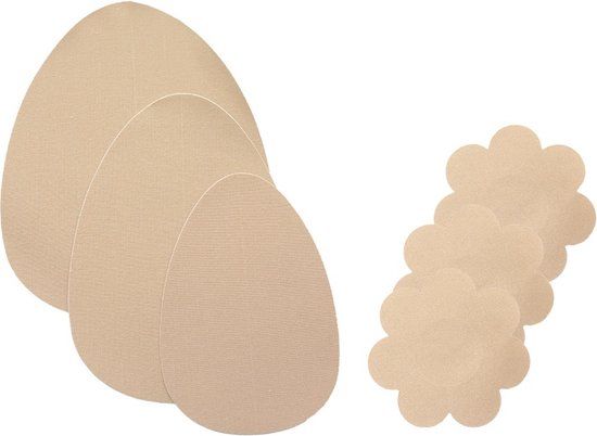 Bye Bra Borstlift Pads, Plak BH + Satijnen nippelcover, Beige Cupmaat F, G, H