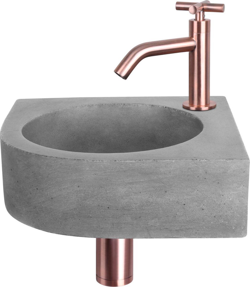 Differnz Cleo Fonteinset - Beton donkergrijs - Kraan rood koper - 31.5 x 31.5 x 10 cm