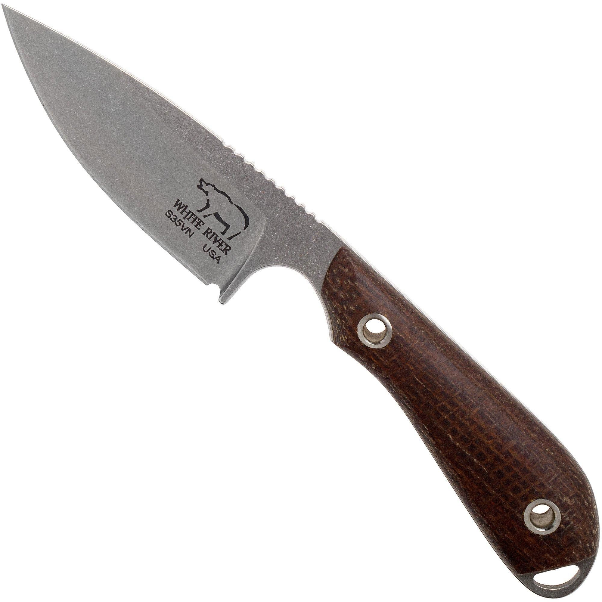 White River Knives M1 Natural Burlap Micarta Fixed Blade Knife - Kydex Sheath