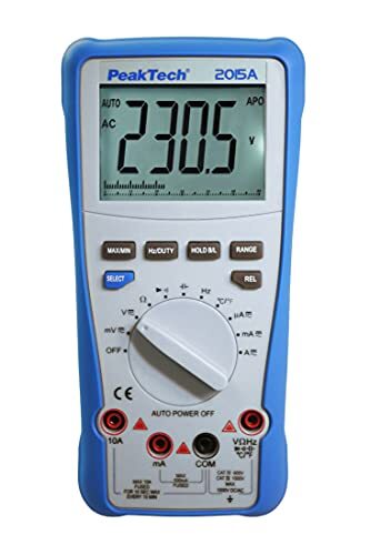 Peaktech 2015 A - True RMS Digitale Multimeter, Auto-bereik, 4.000 counts, Continuïteitstester, Meter voor Weerstand, Capaciteit, Continuïteit, Temperatuur & Frequentie, 1000V - 10A AC/DC - CAT III