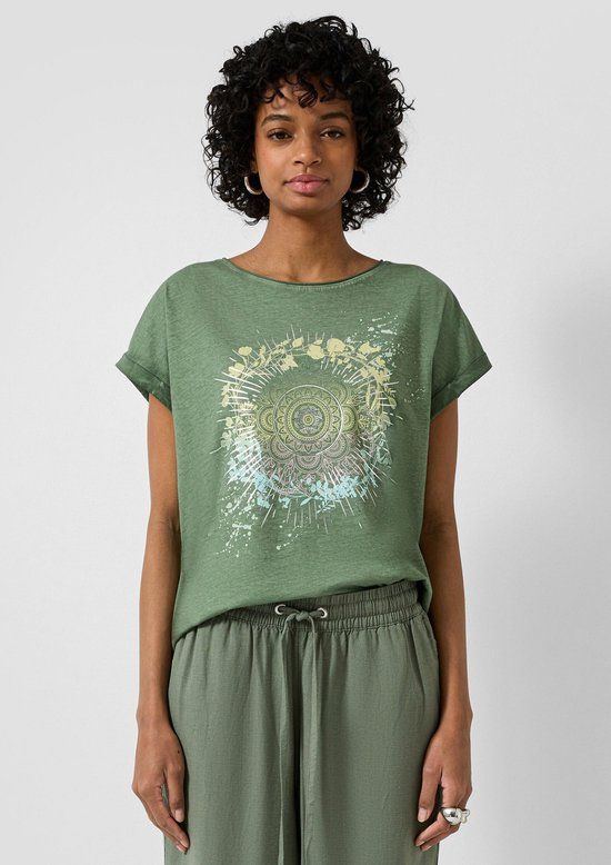 QS s.Oliver QS T-shirt olijfgroen katoen tie-dye M
