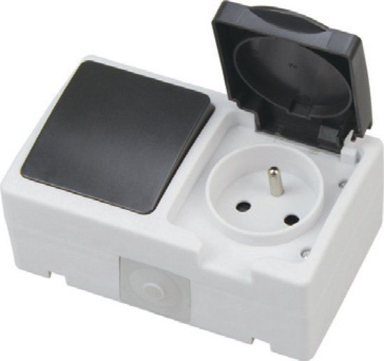 BES LED Buitenstopcontact - Enkelpolige Schakelaar - Opbouw - Grijs - Waterdicht IP54