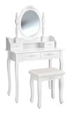 TecTake Table de maquillage avec miroir et tabouret blanc
