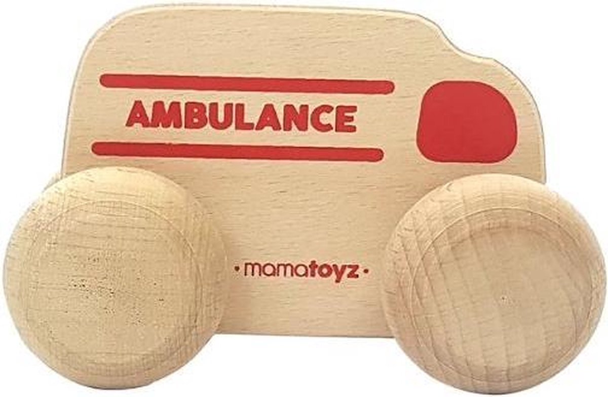 MamaToyz Ambulance Junior 15 X 8 Cm Hout Naturel/rood