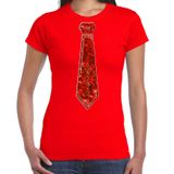 Bellatio Decorations Verkleed shirt dames - stropdas paillet rood - rood - carnaval - foute party M