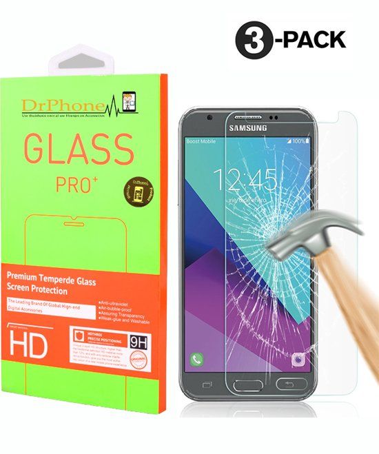 Drphone 3 x J7 2017 Glas - Glazen Screen protector - Tempered Glass 2.5D 9H (0.26mm