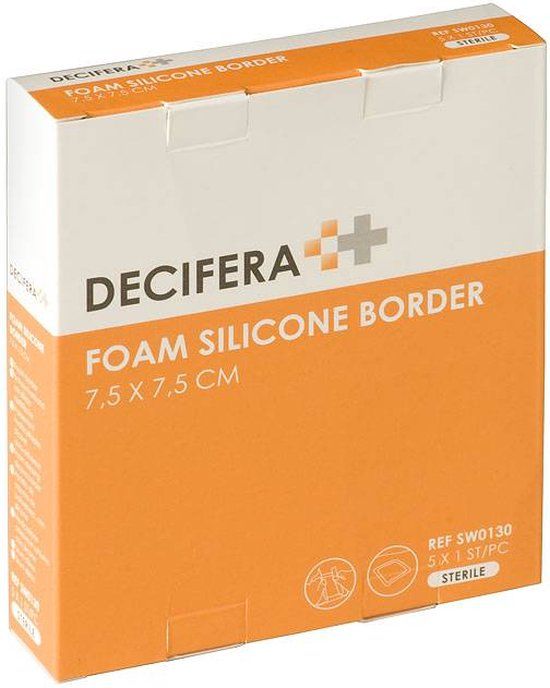 Van Heek Medical Decifera Foam Silicone Border - 7.5 x 7.5 cm - 5 Pieces - Wound Plaster