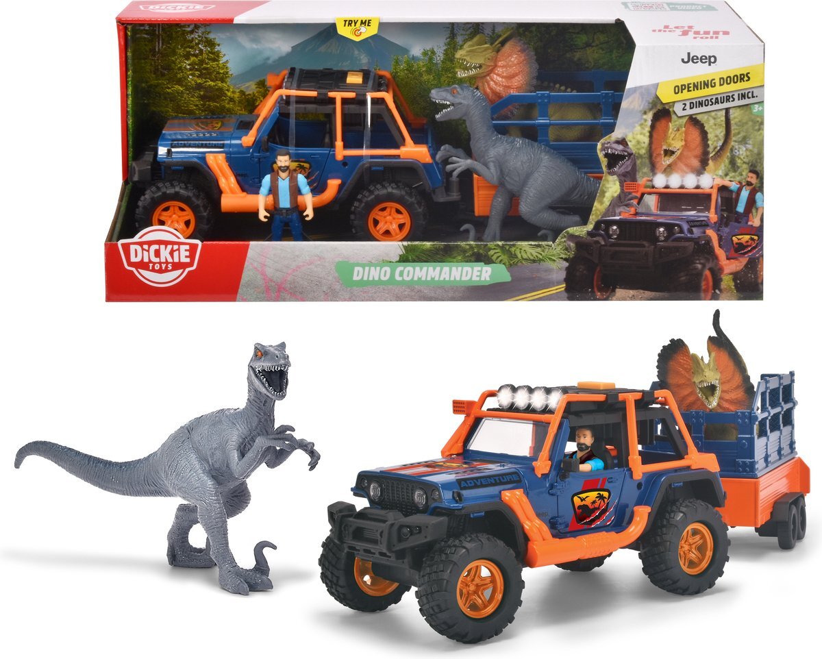 dickie Toys Dino Commander met Figuur - Aanhangwagen met kooi - 40 cm - Dinosaurus - Speelgoedvoertuig