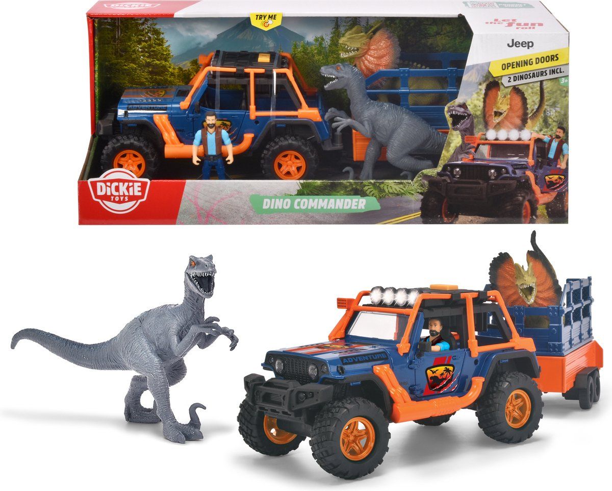 Dickie Toys Dino Commander met Figuur - Aanhangwagen met kooi - 40 cm - Dinosaurus - Speelgoedvoertuig