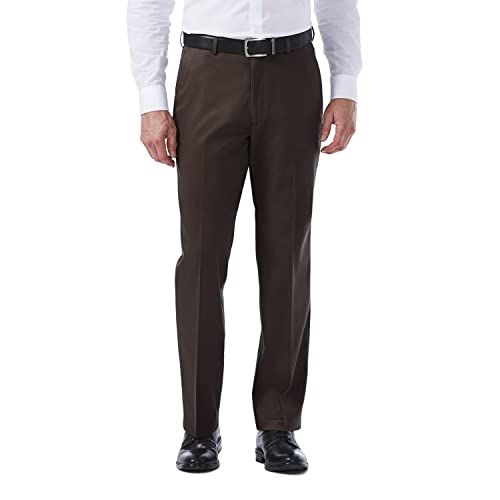 Haggar Men's Classic Fit Flat Front Hidden Expandable Waistband Premium No Iron Khaki Casual Pants - Chocolate - 40W / 31L
