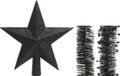 Decoris Kaemingk B.V. Kerstversiering kunststof glitter ster piek 19 cm en folieslingers pakket zwart van 3x stuks