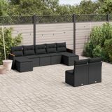 vidaXL 9-delige Loungeset met Kussens, Polyrattan, Zwart