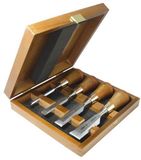 Narex Steekbeitelset Woodline Plus 4 ronde handvatten (butt) beitels in houten kist