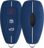 kwmobile autosleutel hoesje geschikt voor Ford 3-knops autosleutel Keyless Go hoes - Siliconen autosleutel behuizing - Auto sleutel case met honingraat - Sleuteletui in donkerblauw / wit