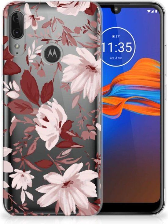 B2Ctelecom Hoesje Motorola Moto E6 Plus - Watercolor Flowers - Back Cover - TPU