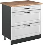 Vicco R-Line keukenkast, wit landelijk/antraciet, 80 cm met 3 laden goudkleurig eiken werkblad