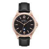 Ben Sherman Westminster zwarte wijzerplaat zwarte lederen band quartz analoog horloge voor mannen, mineraal glas, 3 ATM, 43mm kast
