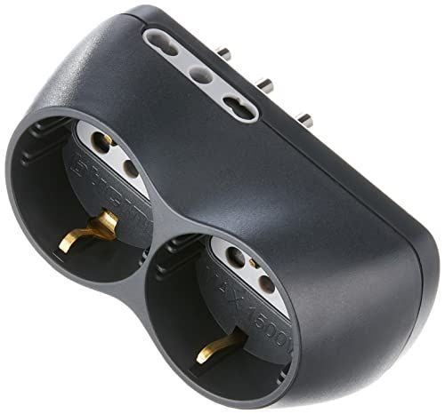 BTicino S3614G B4 Adapter Plug Bypass Switch 10/16A, 2 stopcontacten P30, 16A stekker, grijs