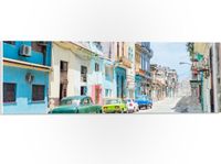 Merkloos / Sans marque PVC Schuimplaat - Gekleurde Geparkeerde Auto's in Kleurrijke Straat - Cuba - 60x20 cm