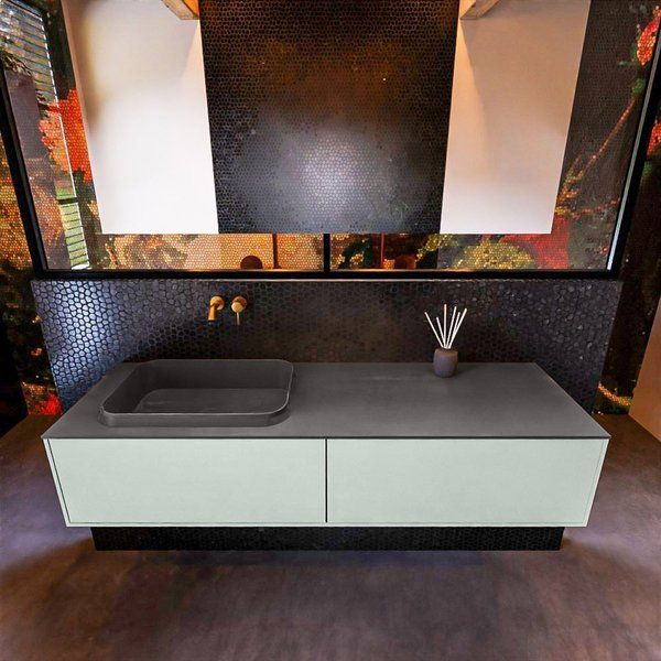 Mondiaz ERIN 150cm badmeubelset onderkast Greey met 2 lades Wastafel RIDGE links Dark grey ERIN11621