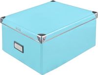 Famanu – Opbergdoos van stevig karton met deksel en etikettenveld, 36 x 28 x 17 cm, turquoise