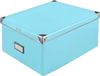 Famanu – Opbergdoos van stevig karton met deksel en etikettenveld, 36 x 28 x 17 cm, turquoise
