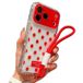 Apple Coque PC/TPU iPhone 17 Pro/18 Pro avec film pour objectif et sangle - Pois - Rouge