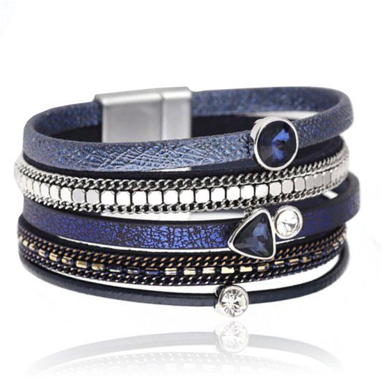 Deja Jewels Blauwe multilayer dames armband met kristallen en kettingen