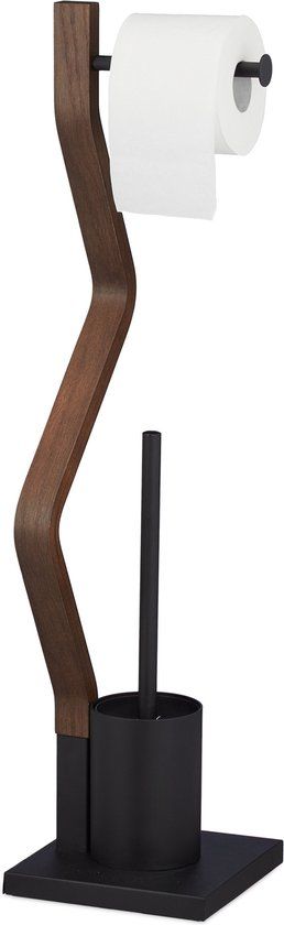 Relaxdays closetrolhouder - borstelhouder - wc-borstel - 3 in 1 - zwart/bruin