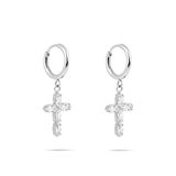 Tamaris Oorbel - creolen van roestvrij staal met kruis hanger - zilver - 1,2 cm - klapsluiting - waterdicht en huidvriendelijk