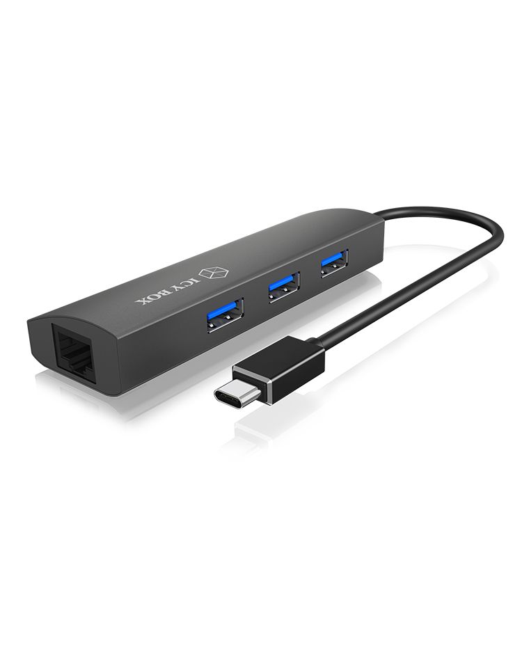 ICY BOX IB-HUB1406-C - USB-C Hub - 3x USB 3.0, Gigabit Ethernet, Aluminium - Antraciet