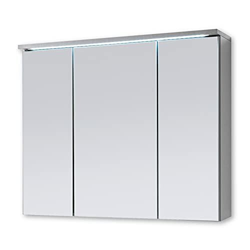 Stella Trading TWO spiegelkast badkamer met LED-verlichting in titanium/wit - badkamerspiegel kast met veel opbergruimte - 80 x 68 x 22,5 cm (B x H x D)