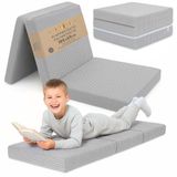 Totsy baby Vouwmatras Kind Opvouwbaar 65x195 cm Logeermatras Vloermatras Kinderkamer Reismatras Draagbaar Compact Afneembare Hoes Wasbaar Oeko-Tex certificaat 65 x 195 Lichtgrijs