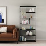 en.casa Boekenkast Vehmaa schap staal 188x85x35 cm zwart mat