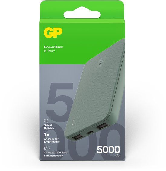 GP Powerbank 5000 mAh, 12 Watt, 2x USB-A, USB-C, Grijs