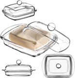 KADAX Botervloot van glas, rechthoekige boterbel, heldere boterschaal met deksel en handvat, botervat, boterglas, vaatwasmachinebestendig (1 stuk, 16 cm, rechthoekig, 2)