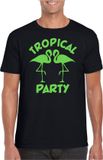 Bellatio Decorations Tropical party T-shirt heren - met glitters - zwart/groen - carnaval/themafeest M