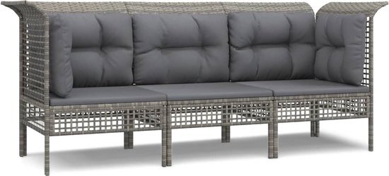 vidaXL 3-delige Loungeset met kussens poly rattan grijs