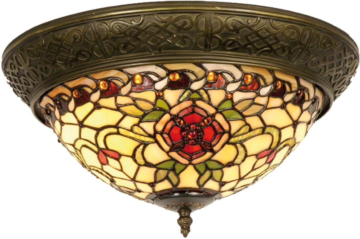 Clayre & Eef Plafondlamp Tiffany compleet Red flower