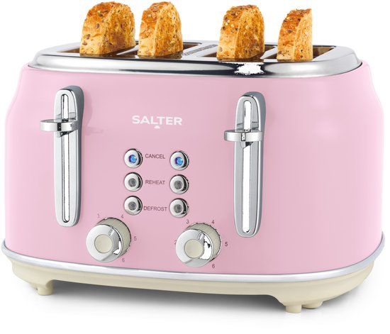 Salter Retro Broodrooster 4 Sneetjes – Roze – 1630W