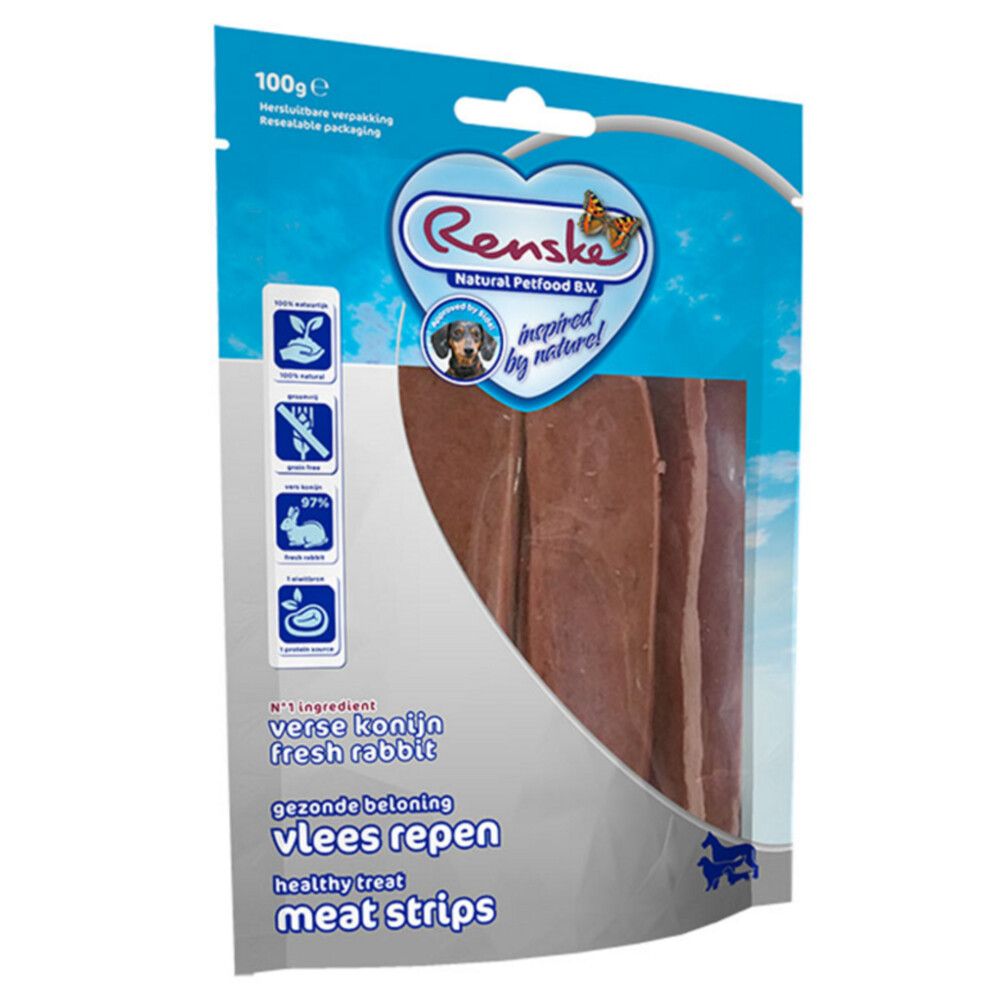 RENSKE 10x Gezonde Beloning Vleesstrips Konijn 100 gr