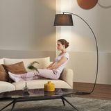 Lampe sur pied, lampe sur pied courbée avec abat-jour en tissu, lampe de sol avec base ronde, métal, 105l X 47l X 190h cm, noir