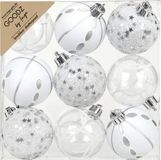 Inge-glas Inge Christmas Goodz luxe kerstballen - 9x - 6 cm - kunststof - zilver/wit