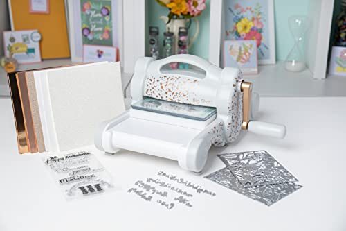 Sizzix Big Shot Starter Kit (Grijs & Rose Gold) met Standaard Platform, 665605, Handmatige Stansmachine, 6 inch opening, veelkleurig, één maat