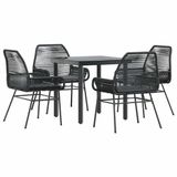 vidaXL 5-delige tuinset met kussens, zwart, polyrotan, glas