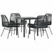 vidaXL Ensemble de jardin 5 pièces avec coussins, noir, polyrotin, verre