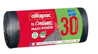 ALFAPAC - Vuilniszakken met schuifband - Maxi-gewicht - Drievoudig dik - Belastingbestendig - Milieuvriendelijk (gerecycled en plantaardig materiaal) - Gecertificeerd uit Frankrijk Garantie - 15 x 30L