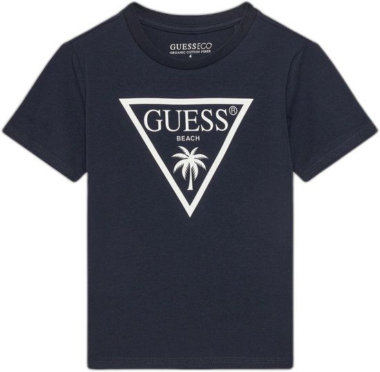 Guess Kinder-T-shirt Mini Me Blauw Katoen Ronde Hals Korte Mouw Logo Regular Fit