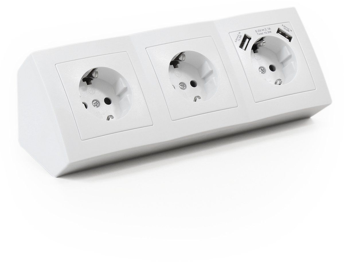 McPower Bureau Stekkerdoos met USB - Stekkerblok met 3 stopcontacten en 2 USB - Wit